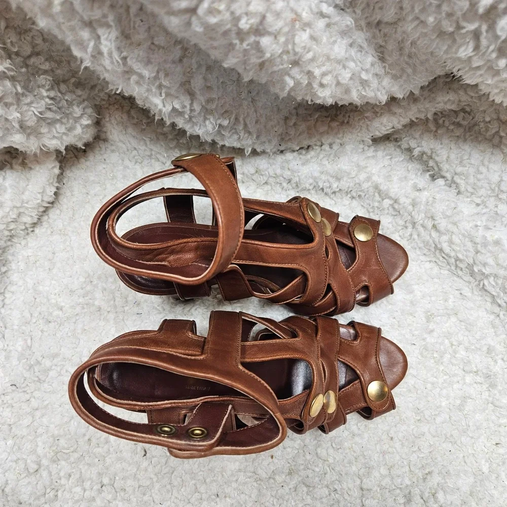 Loeffler Randall Keira Snap‎ Platform Heeled Leather Sandals size 7
